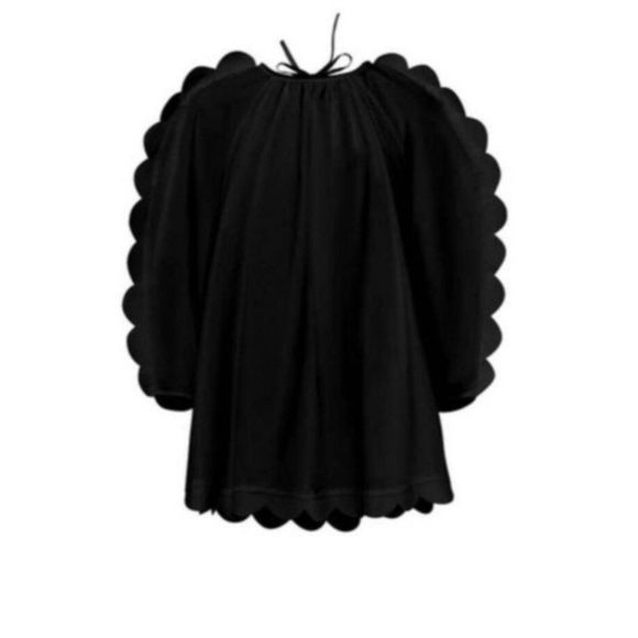 COPY - Anthropologie Naya Rea Black Daria Scalloped Cotton Poplin Dress - Picture 2 of 8